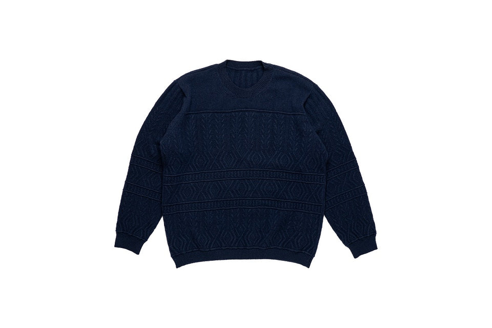 【買えないセーター】 ReBirth WOOL 7ゲージセーター/リブ柄/ネイビー  【ID:08】