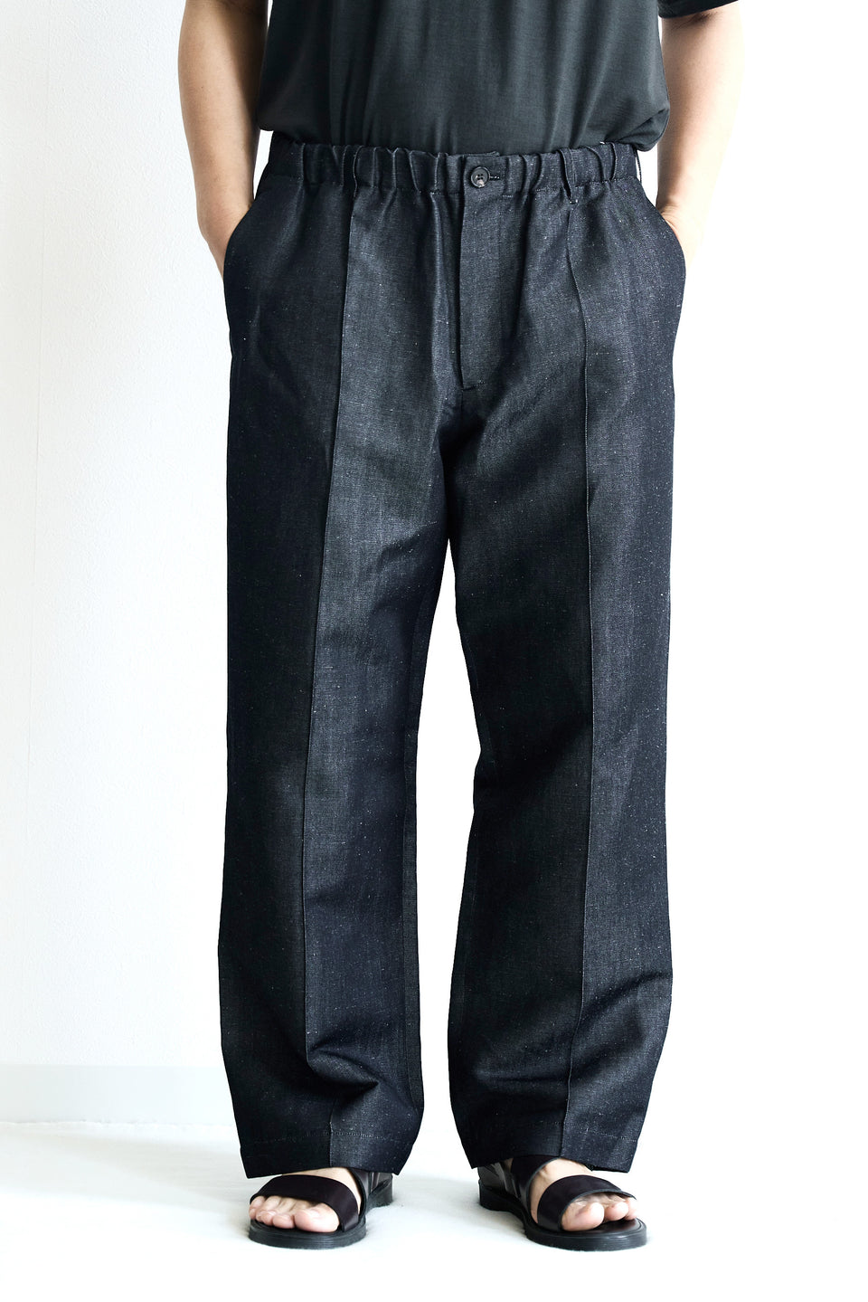 ウールリネンデニム ワイドパンツ