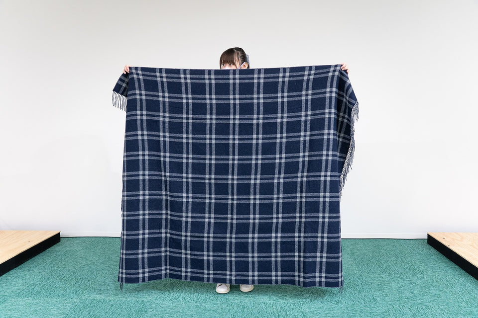 【買えないブランケット】 ReBirth WOOL ブランケット/チェック柄/ネイビーグレー 【ID:22】
