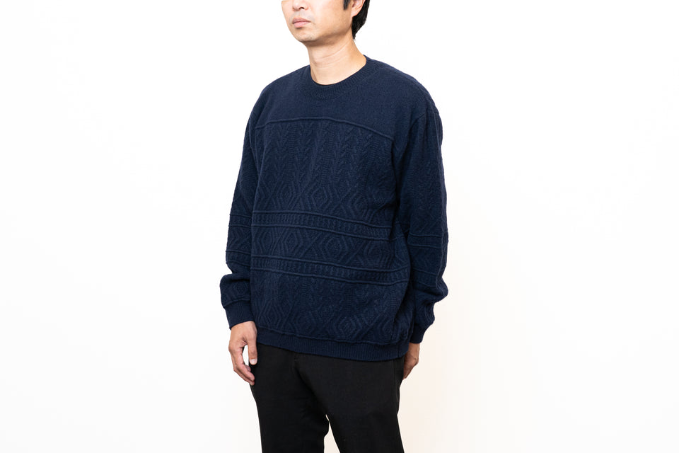 【テスト中】 ReBirth WOOL 7ゲージセーター/ケーブル柄/ネイビー  【ID:09】