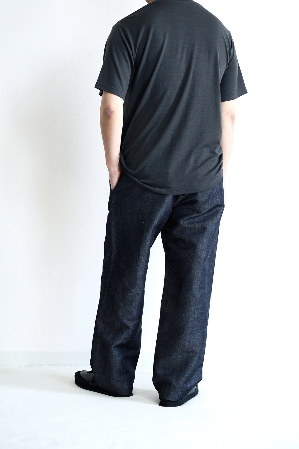 ウールリネンデニム ワイドパンツ