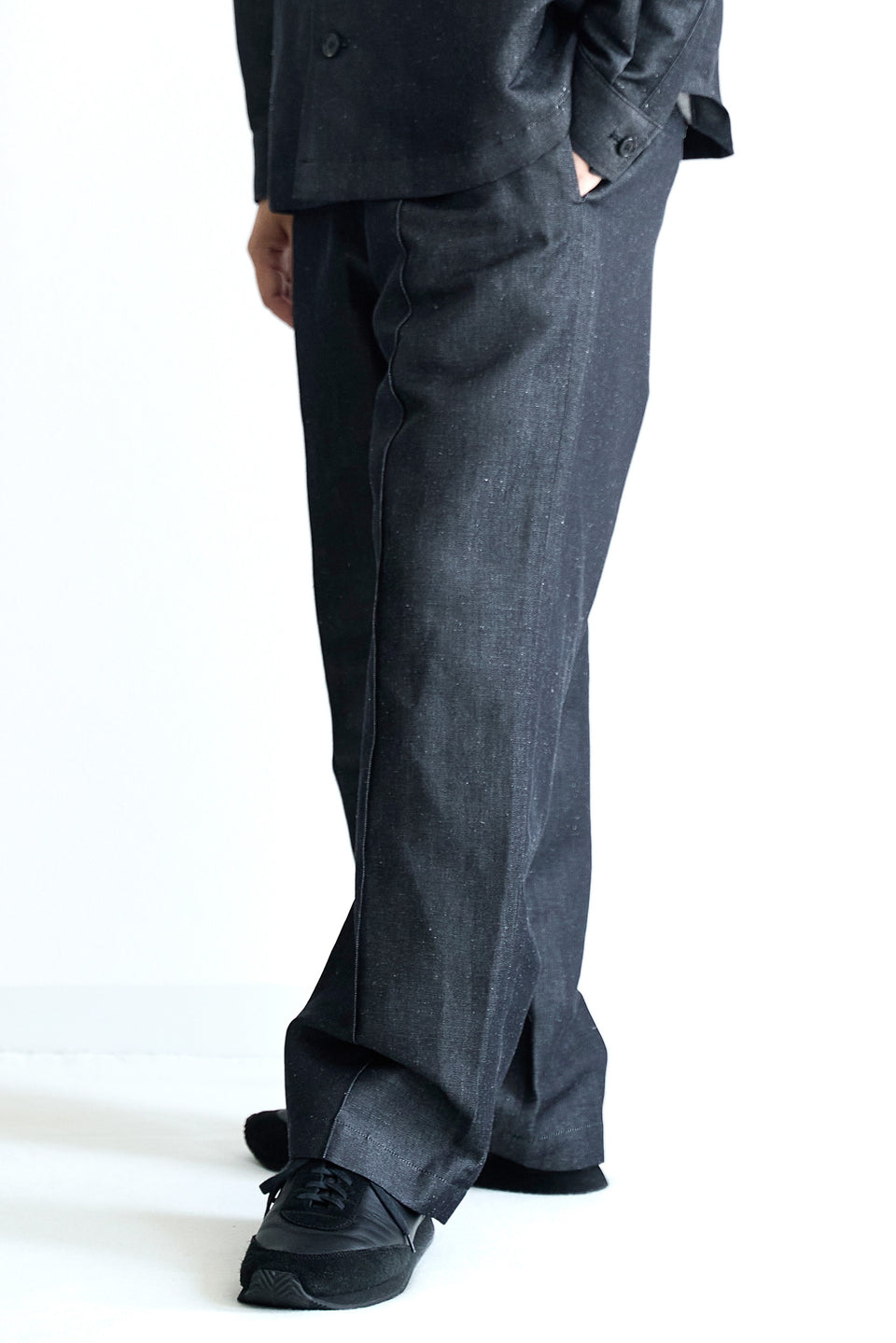 ウールリネンデニム ワイドパンツ