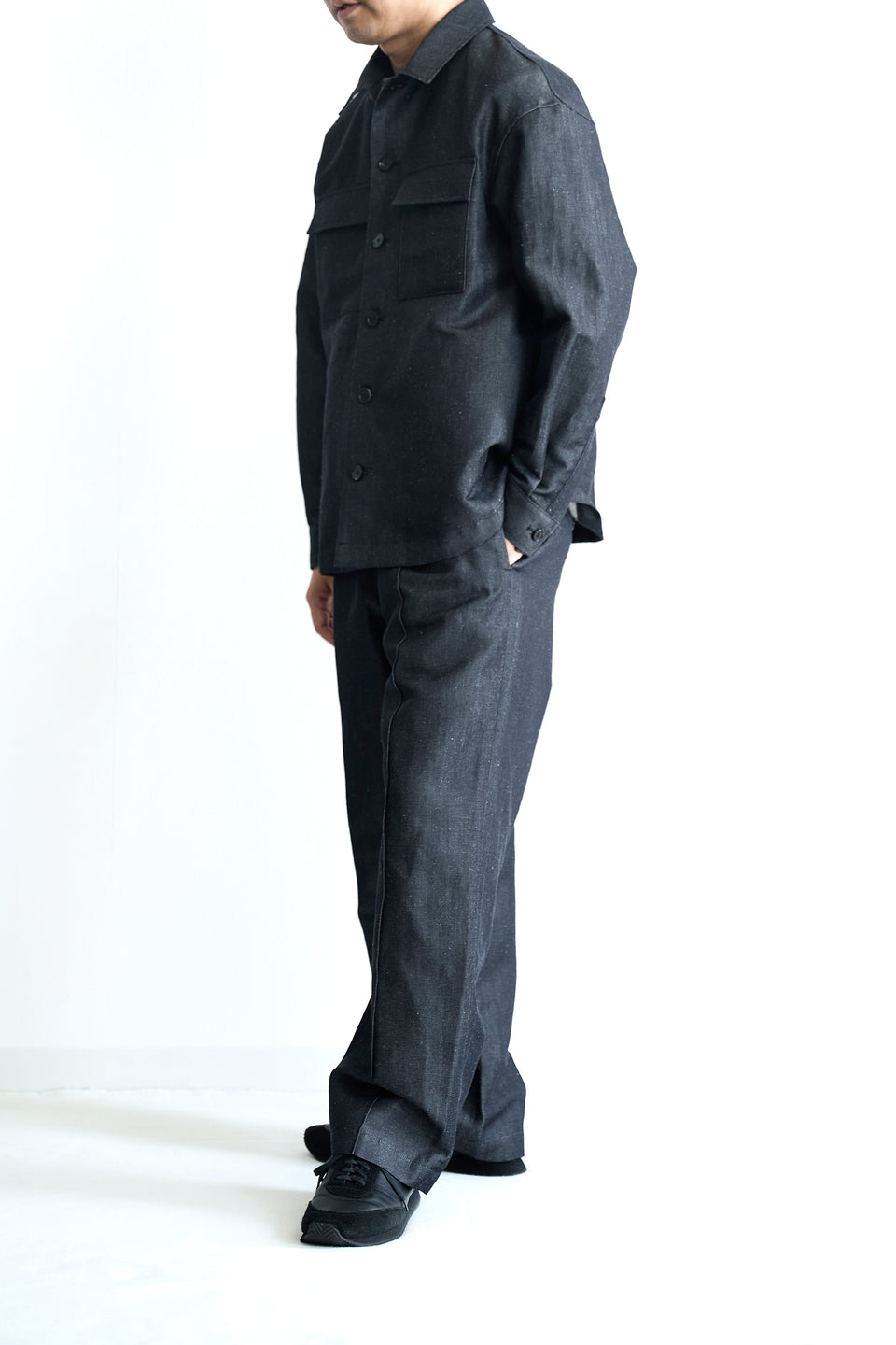 ウールリネンデニム ワイドパンツ