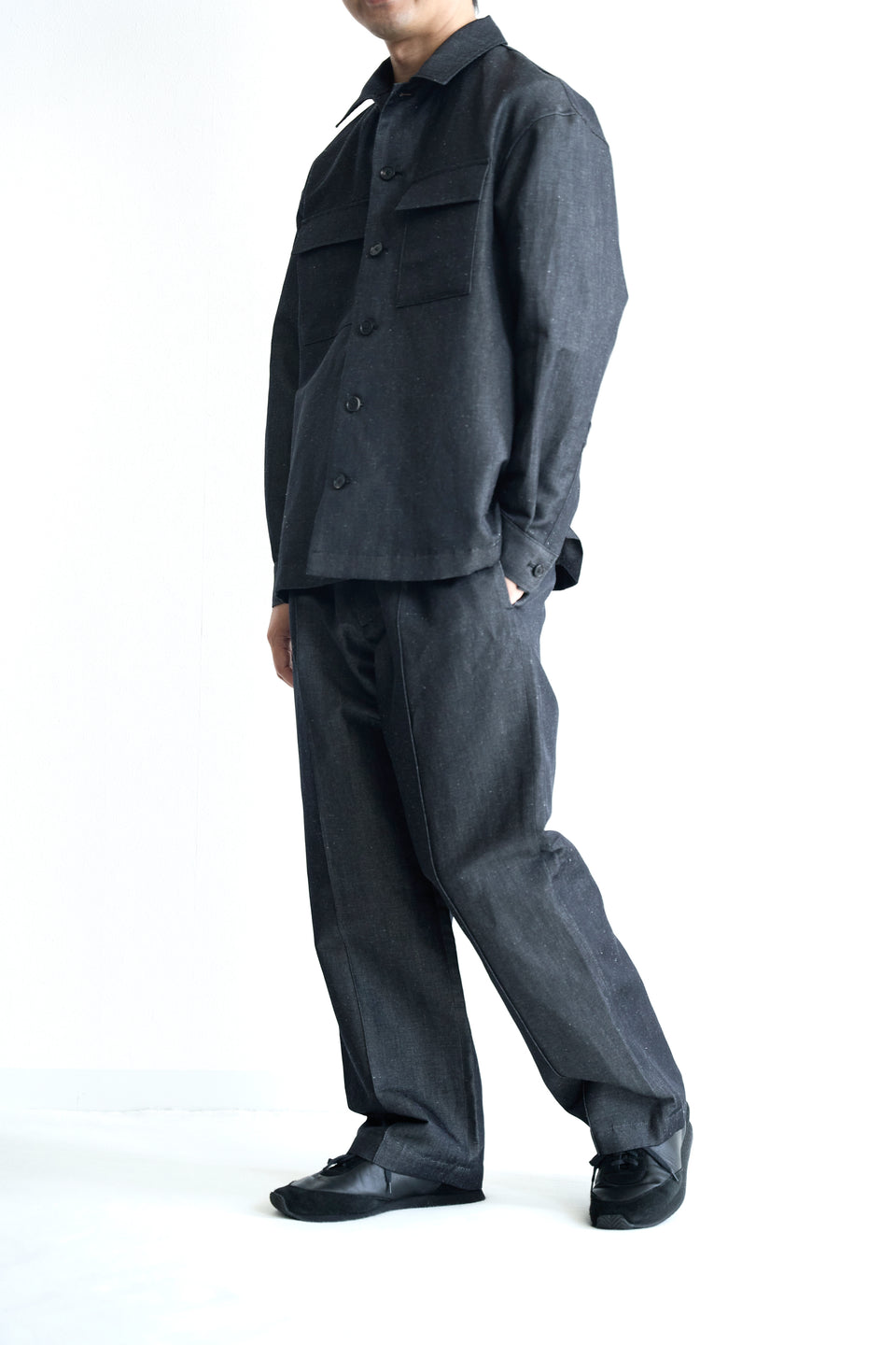 ウールリネンデニム ワイドパンツ