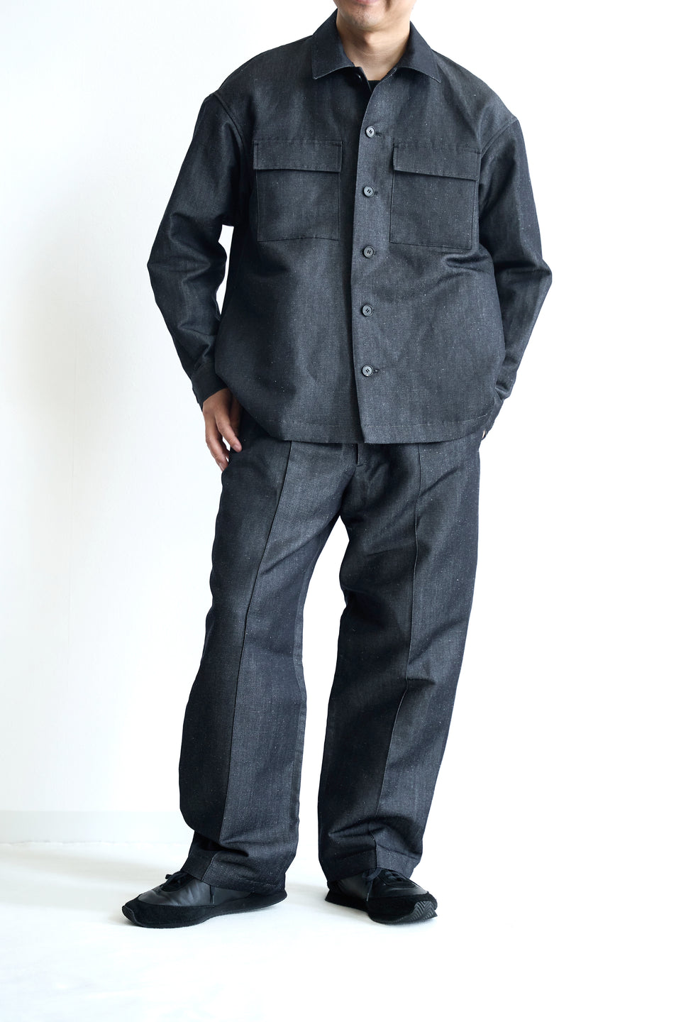 ウールリネンデニム ワイドパンツ