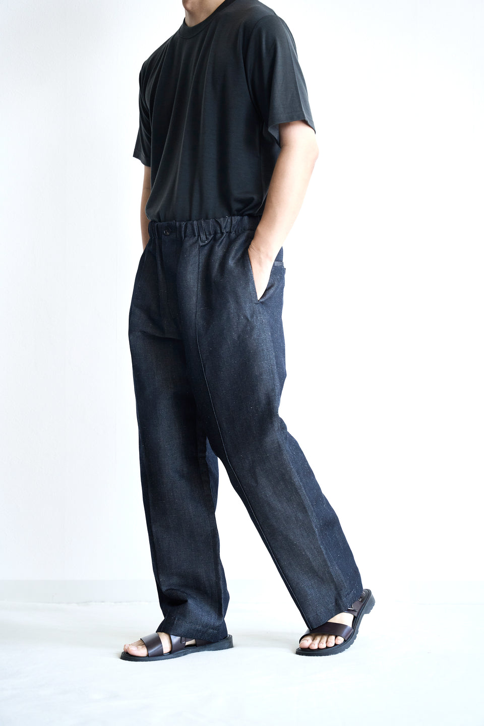 ウールリネンデニム ワイドパンツ