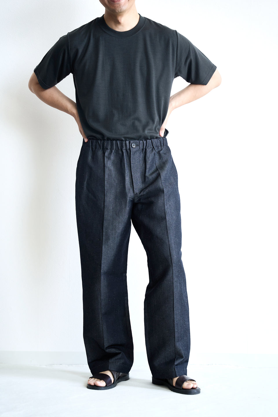 ウールリネンデニム ワイドパンツ