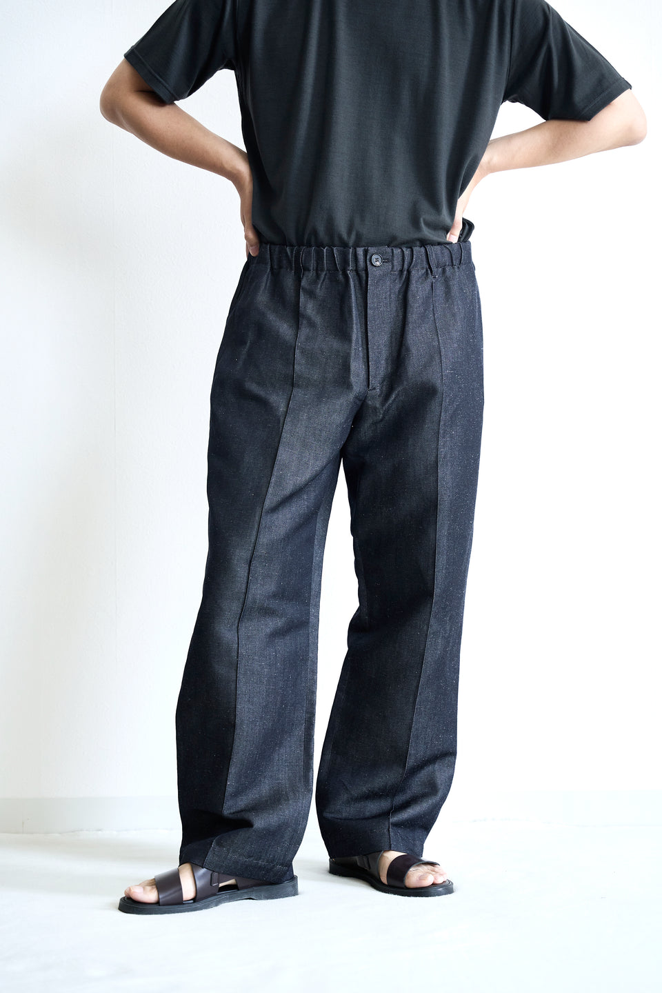 ウールリネンデニム ワイドパンツ