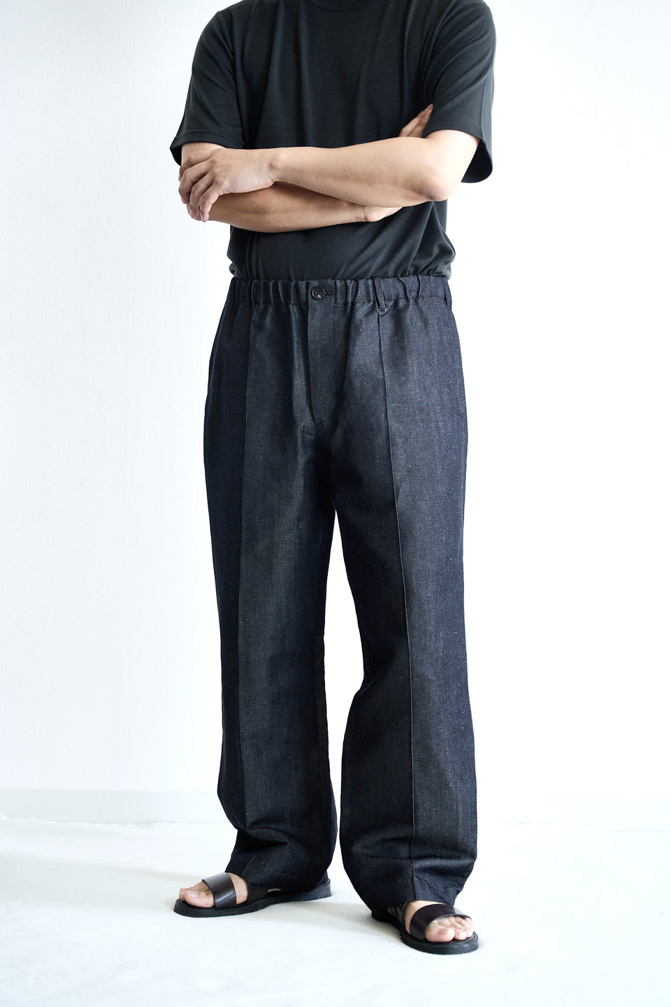 ウールリネンデニム ワイドパンツ