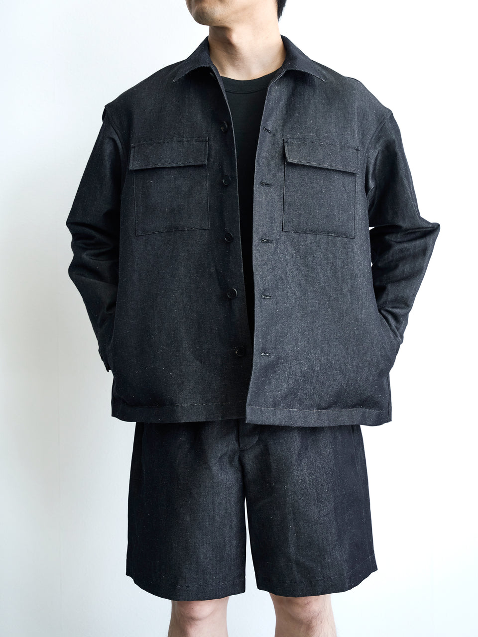 ウールリネンデニム シャツジャケット