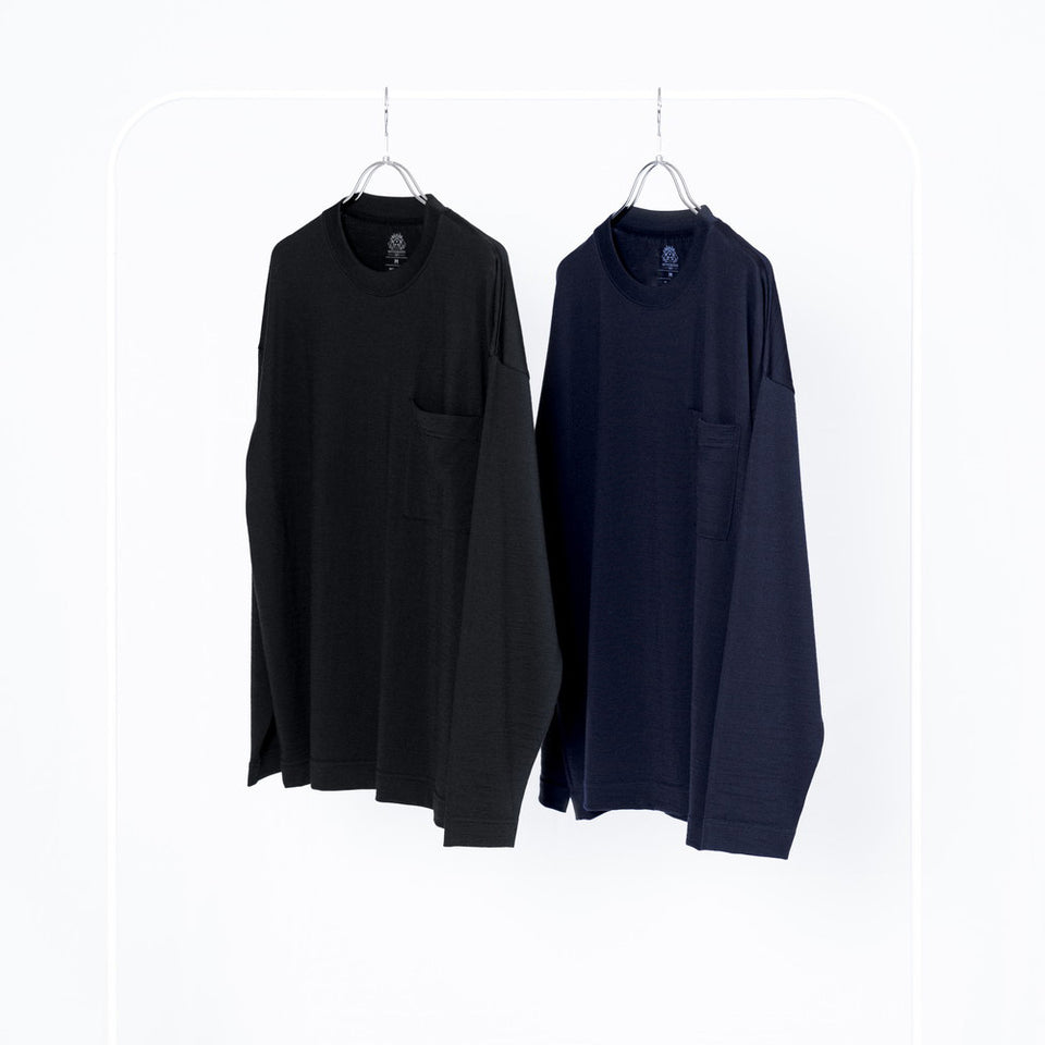 メリノウールロングスリーブTシャツ ビッグシルエット / Super140's / ウォッシャブル
