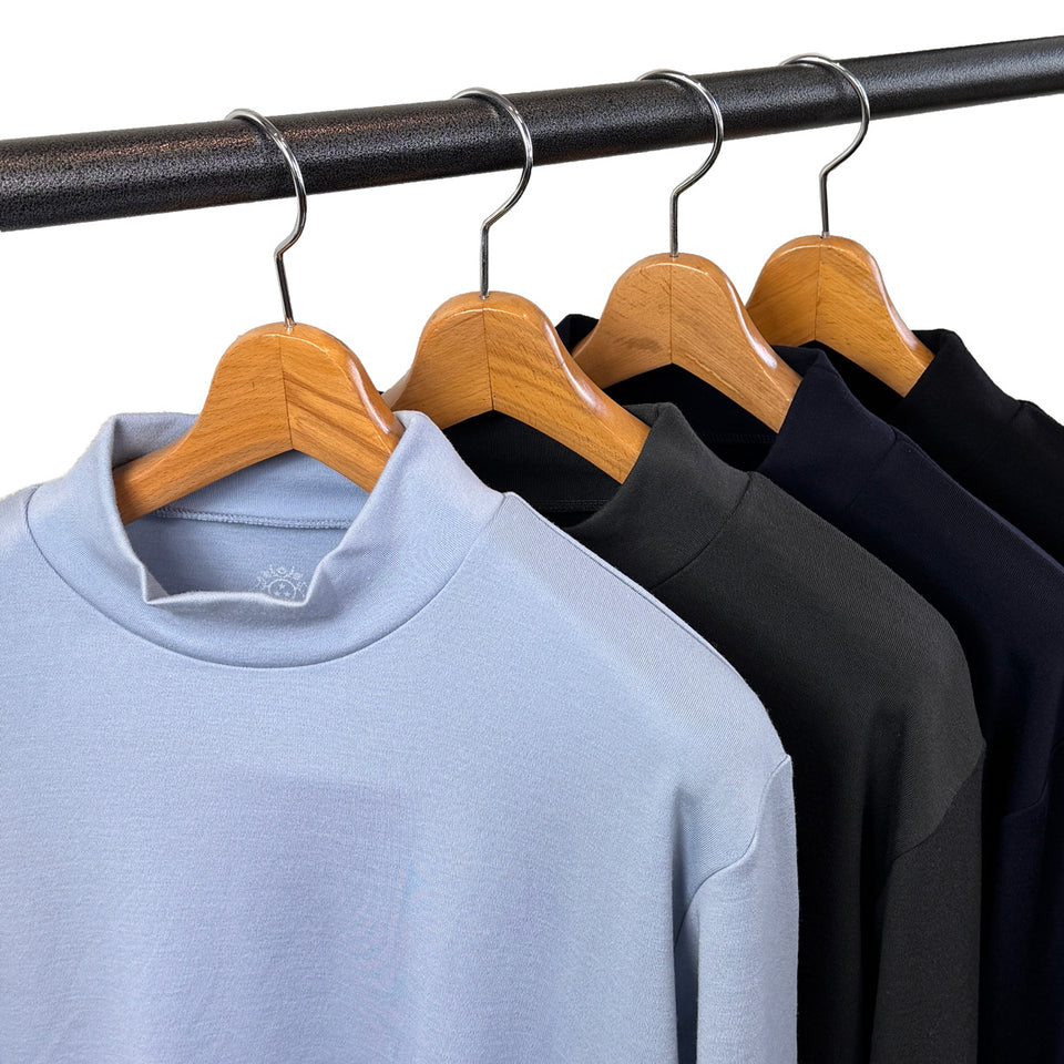 スーパーメリノ モックネックカットソー(ウォッシャブルウール)