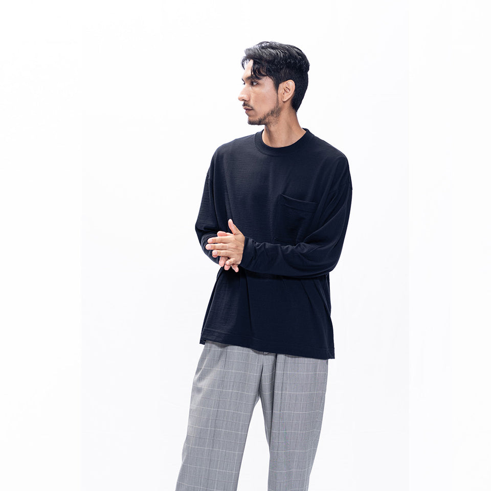 メリノウールロングスリーブTシャツ ビッグシルエット / Super140's / ウォッシャブル