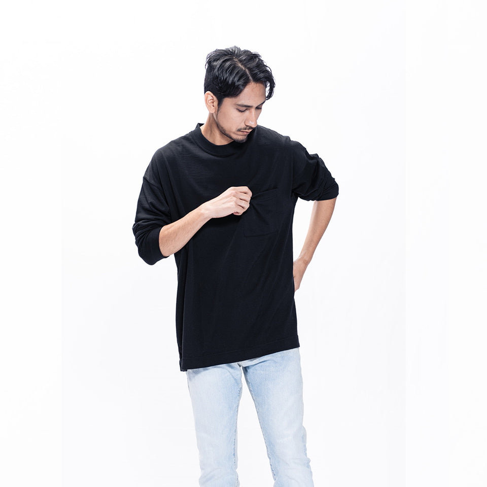 メリノウールロングスリーブTシャツ ビッグシルエット / Super140's / ウォッシャブル