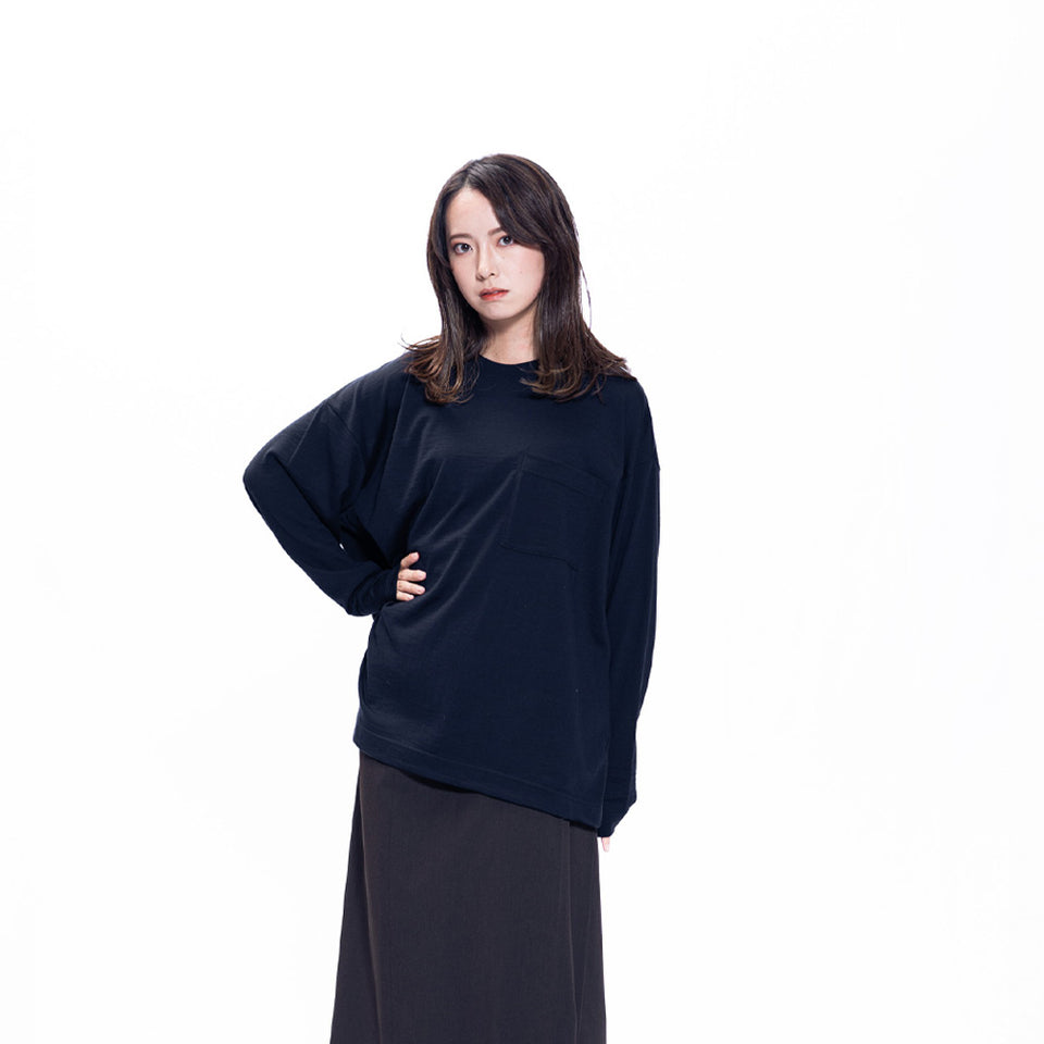 メリノウールロングスリーブTシャツ ビッグシルエット / Super140's / ウォッシャブル
