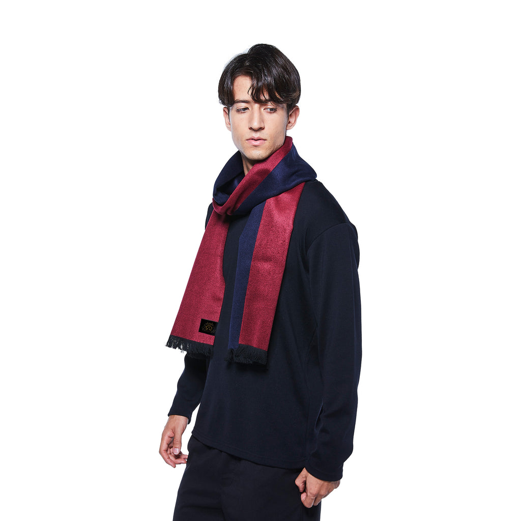 ダブルリッチシルクウールストールS（ボルドー×ネイビー