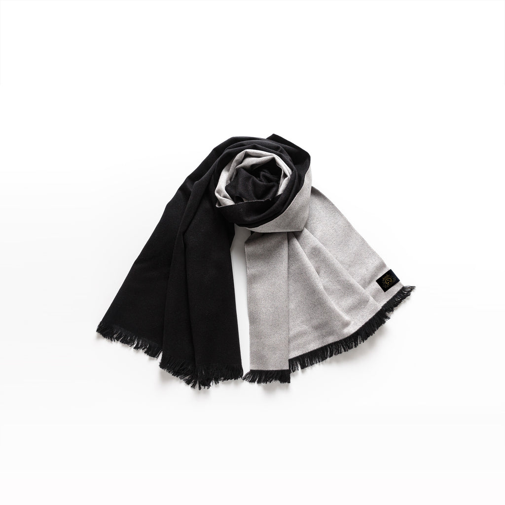 ダブルリッチシルクウールストールL（シルバー×ブラック