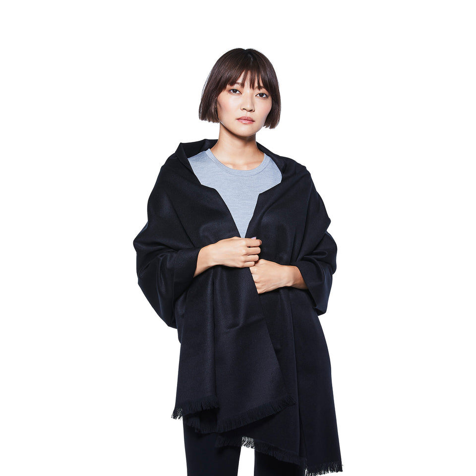 ダブルリッチシルクウールストールL(ブラック×ブラック)