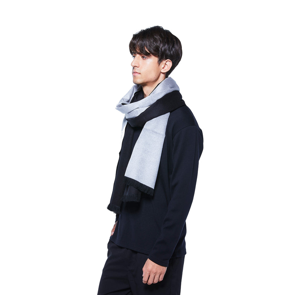 ダブルリッチシルクウールストールL(シルバー×ブラック)