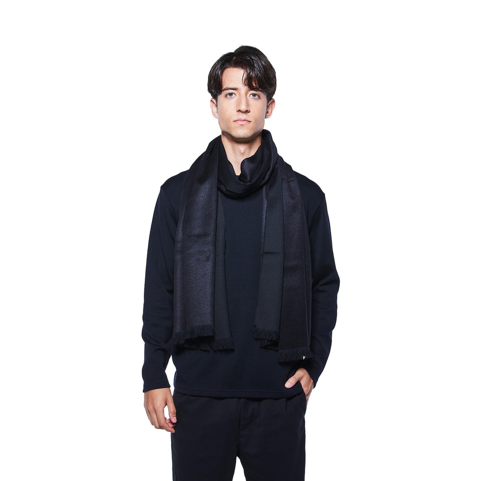 フェザーシルクウールストールL (ブラック×ブラック)