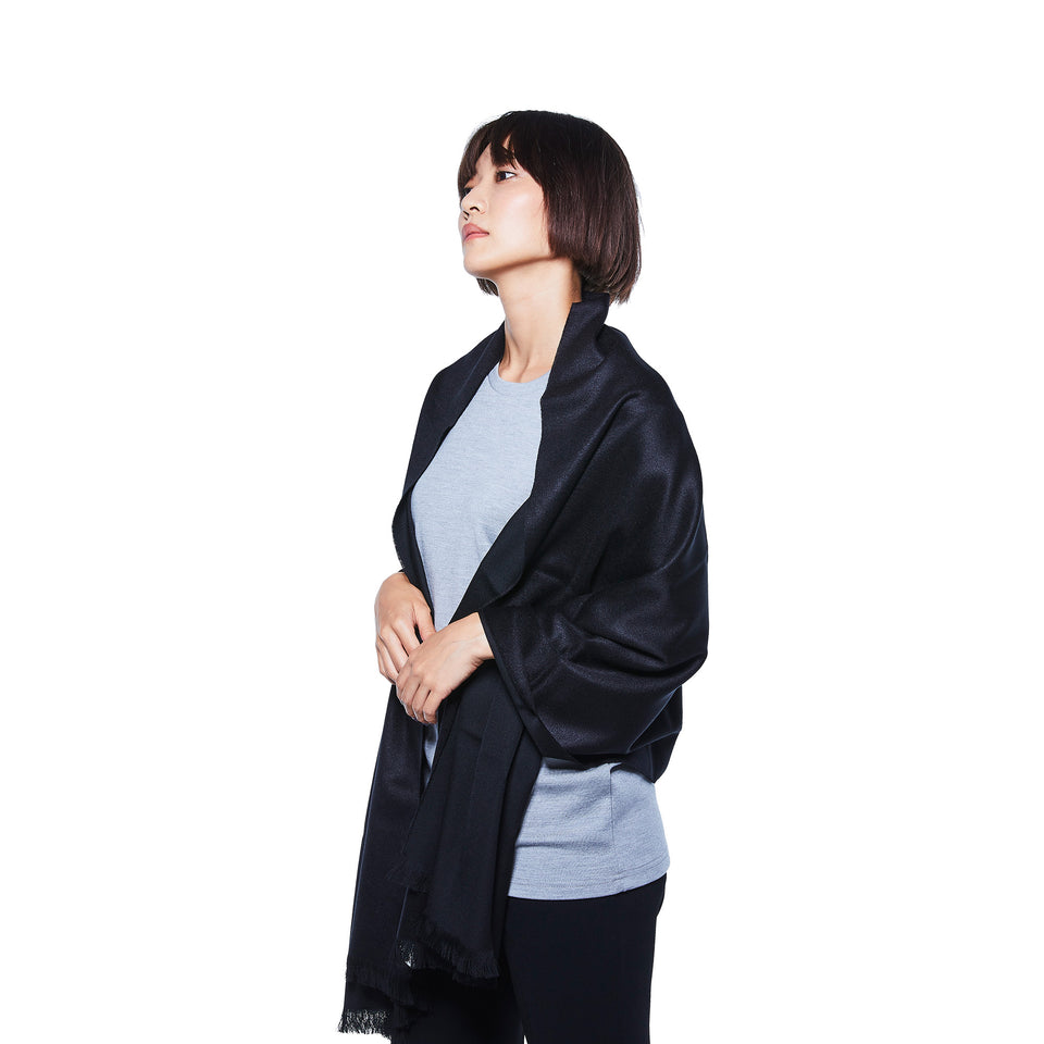 フェザーシルクウールストールL (ブラック×ブラック)