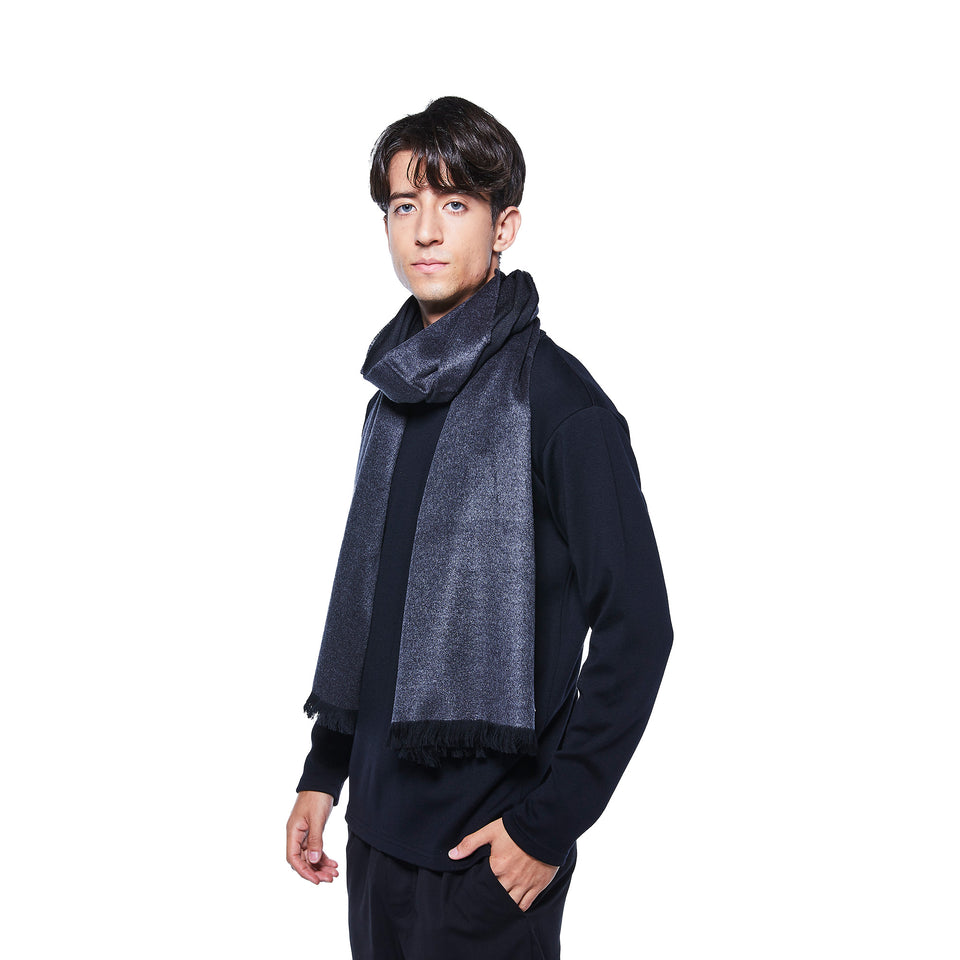 フェザーシルクウールストールL (チャコールグレー×ブラック)