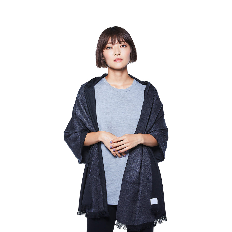 フェザーシルクウールストールL (チャコールグレー×ブラック)