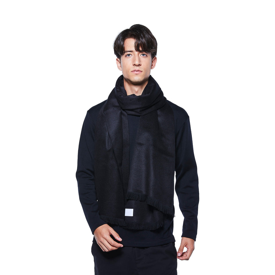 ダブルリッチシルクウールストールL(ブラック×ブラック)