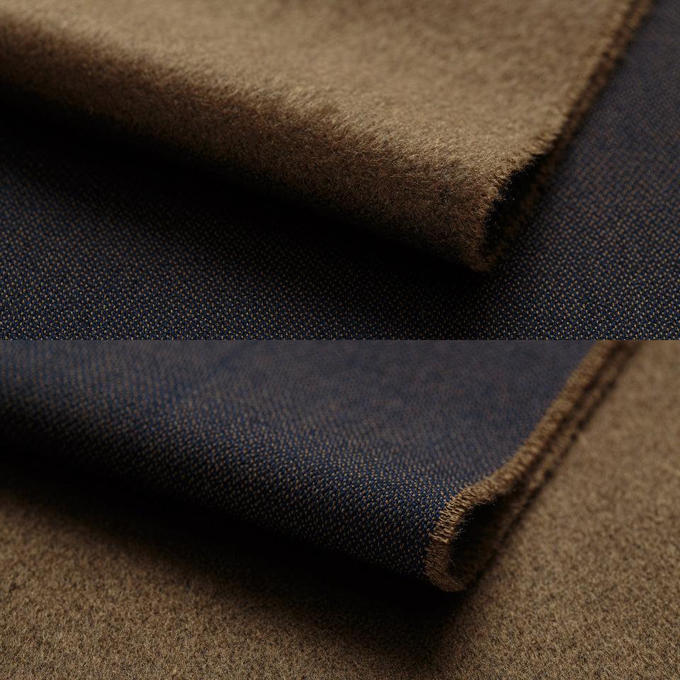 フェザーシルクウールストールL (カーキ×ネイビー)