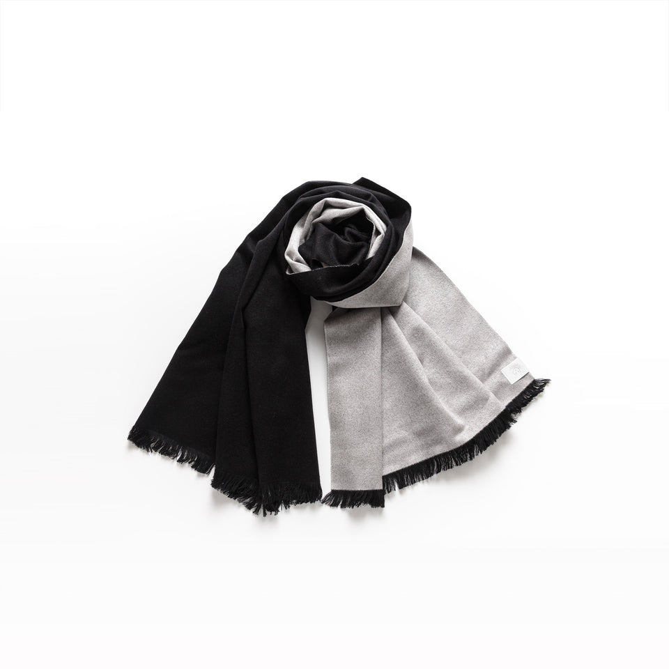 ダブルリッチシルクウールストールL(シルバー×ブラック)