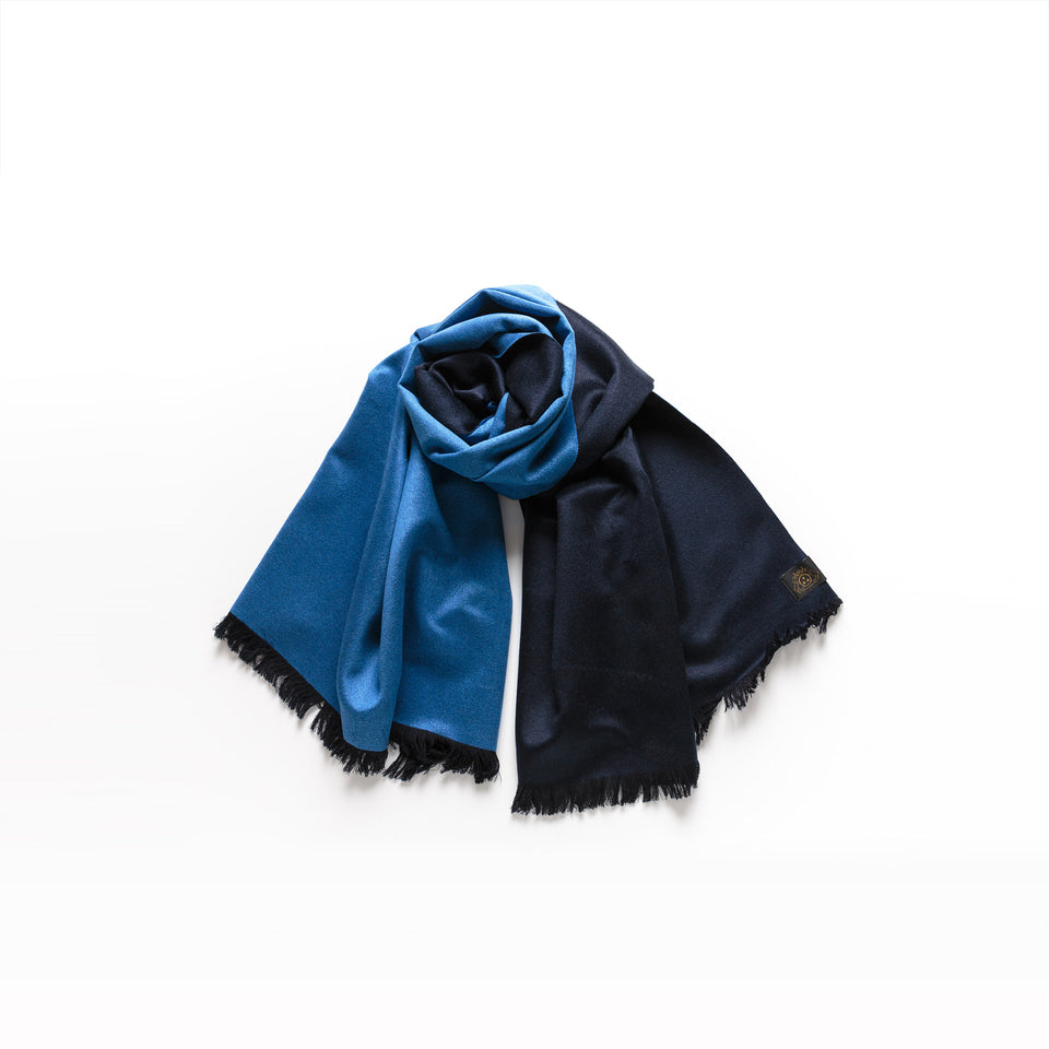 ダブルリッチシルクウールストールL(ネイビー×ブルー)