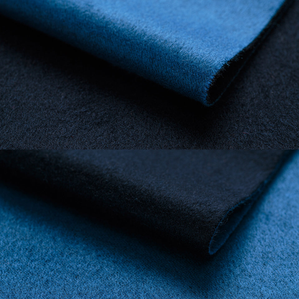 ダブルリッチシルクウールストールL(ネイビー×ブルー)