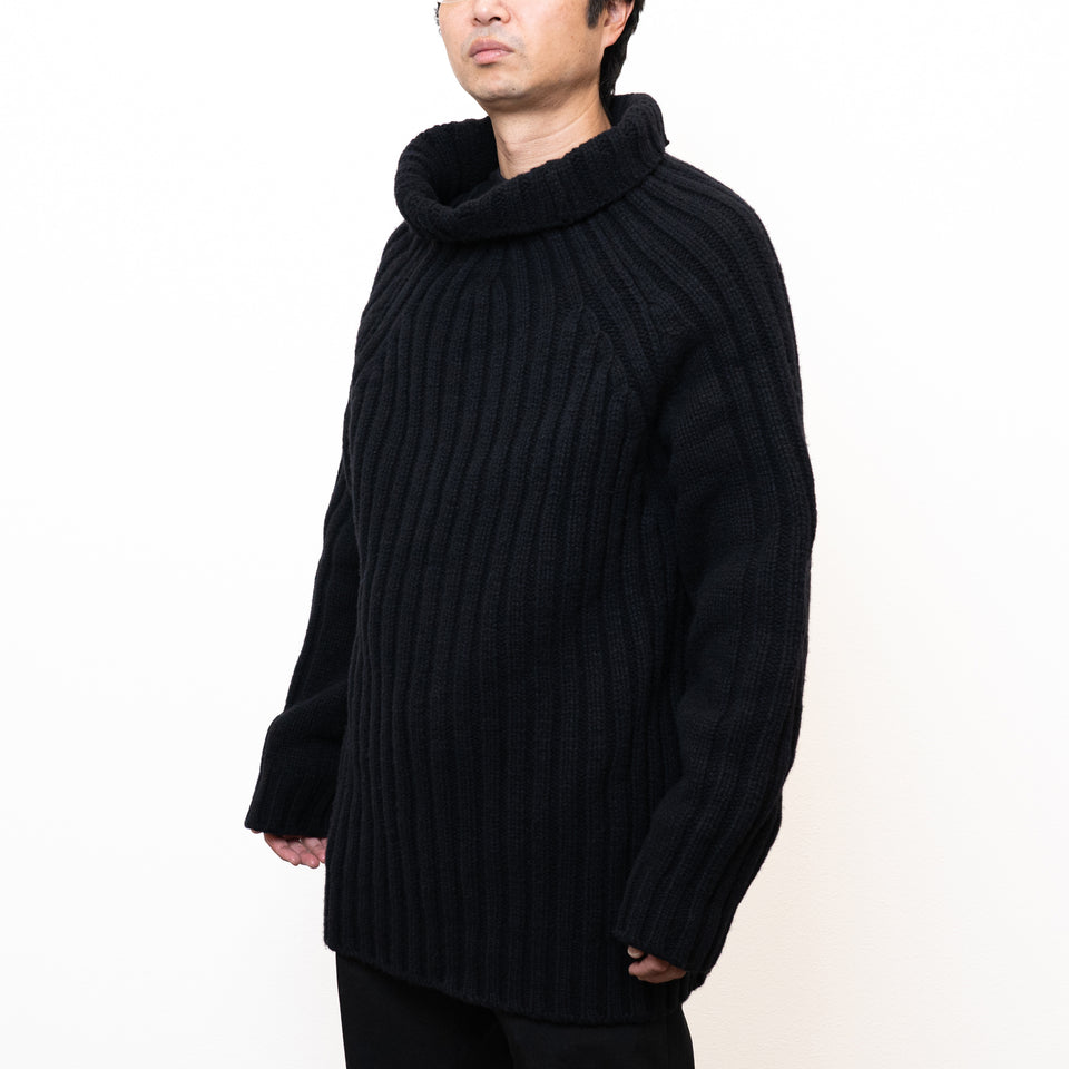 【買えないセーター】 ReBirth WOOL 3ゲージセーター/リブ柄/ブラック  【ID:01】