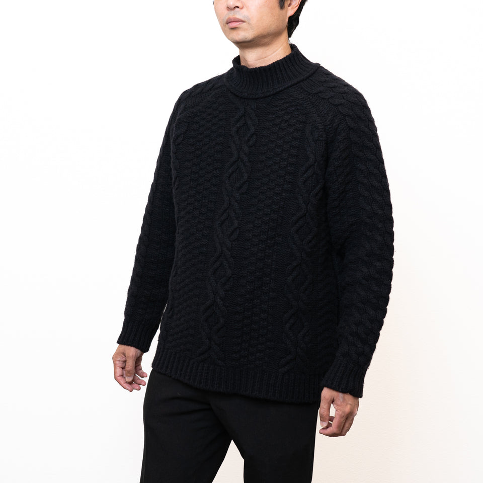 【買えないセーター】 ReBirth WOOL 3ゲージセーター/ケーブル柄/ブラック  【ID:02】