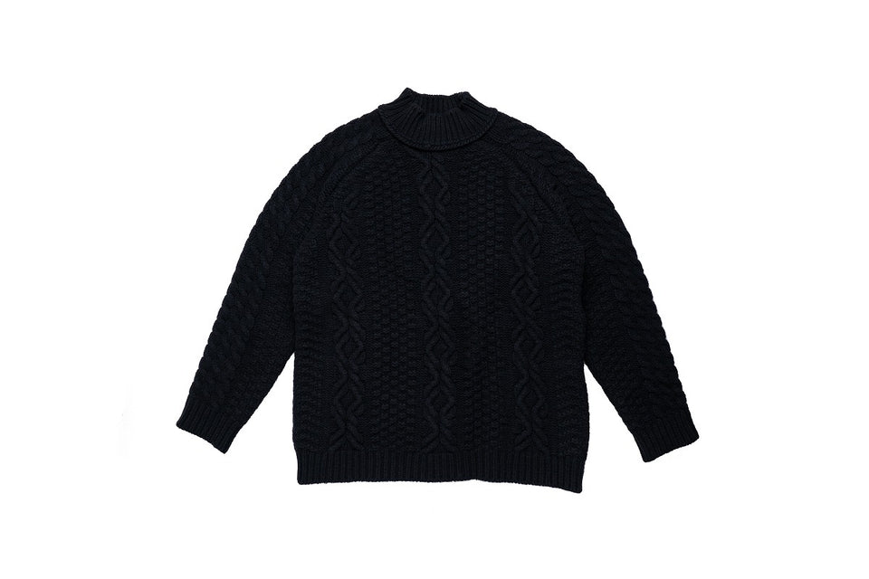 【買えないセーター】 ReBirth WOOL 3ゲージセーター/ケーブル柄/ブラック  【ID:02】
