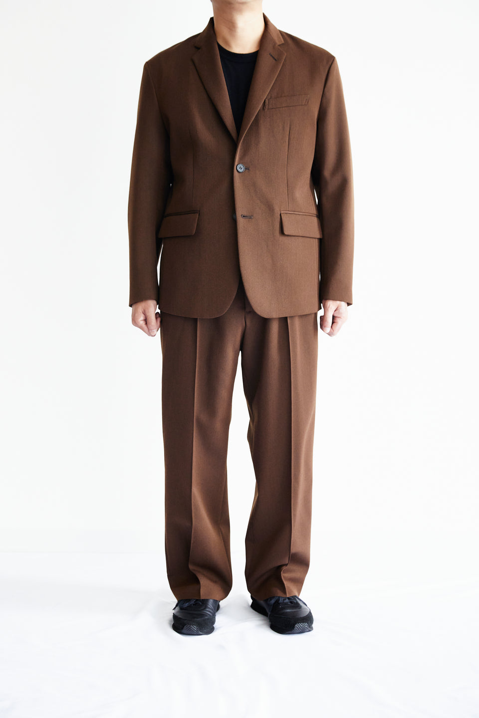 ウールギャバジンコレクション ワイドパンツセット【ブラウン】