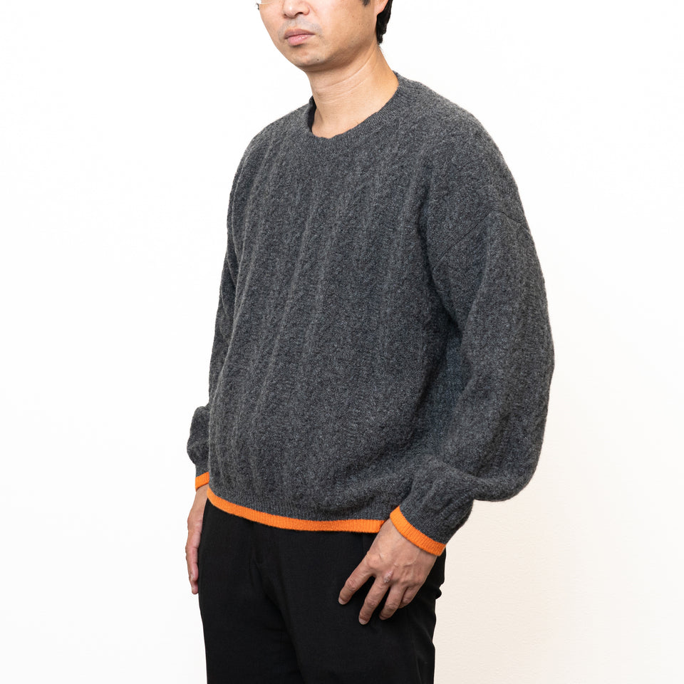 【買えないセーター】 ReBirth WOOL 7ゲージセーター/裾カラー切り替え/ミディアムグレーオレンジ  【ID:21】