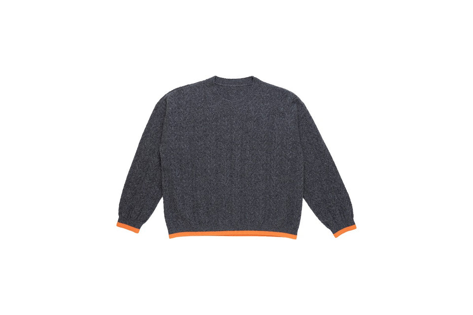 【買えないセーター】 ReBirth WOOL 7ゲージセーター/裾カラー切り替え/ミディアムグレーオレンジ  【ID:21】