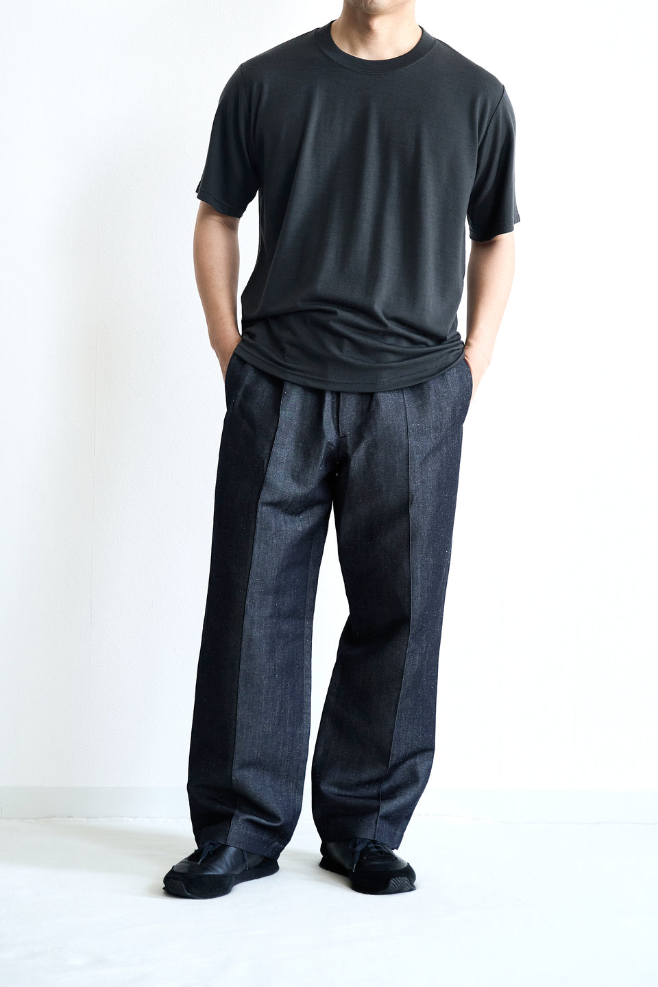 ウールリネンデニム ワイドパンツ