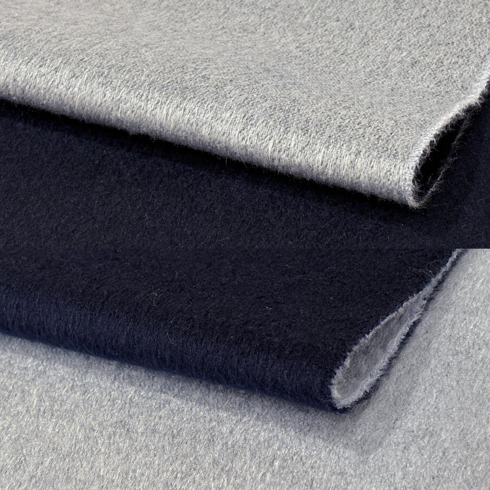 【11月下旬発送予定】ダブルリッチシルクウールストールS（グレイッシュブルー×ネイビー）