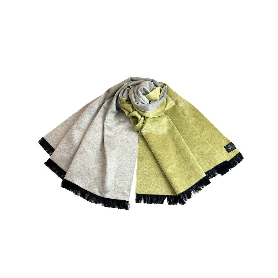 ダブルリッチシルクウールストールL（レモンイエロー×シルバー）