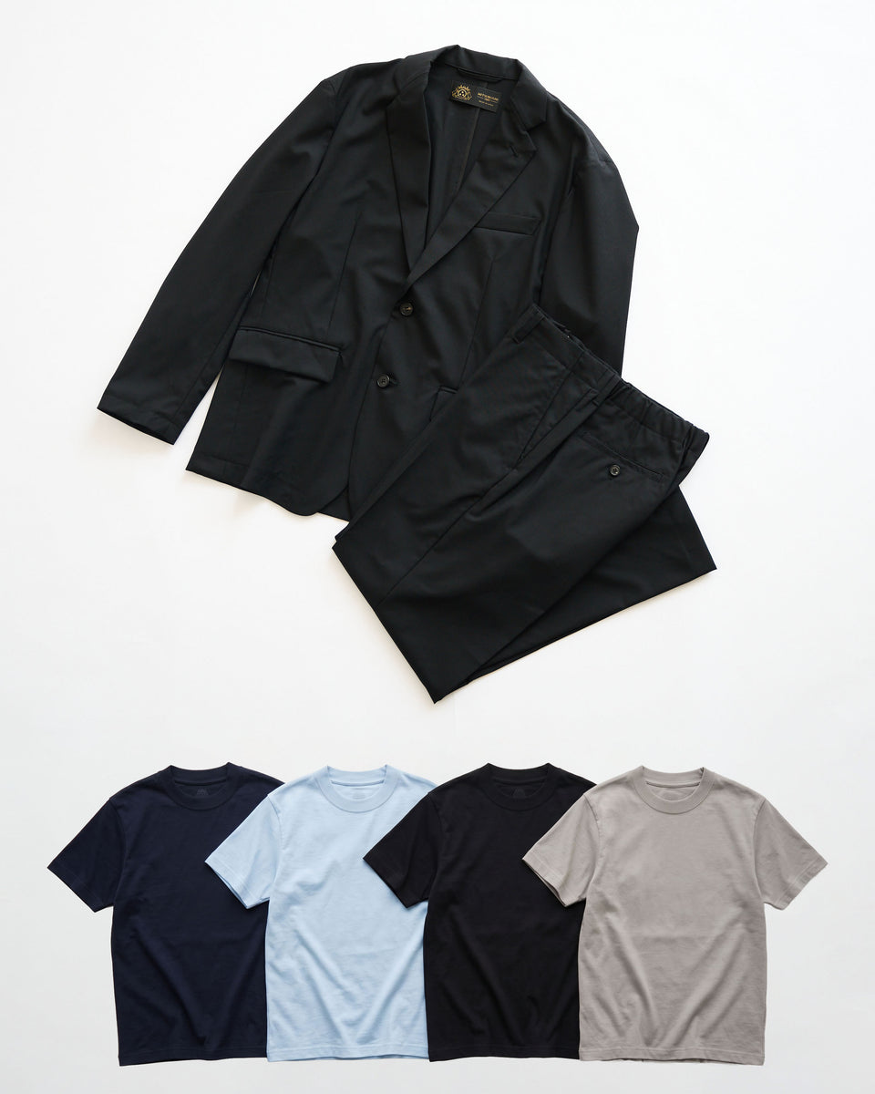 Super140's ウォッシャブルウール 半袖Tシャツ スリムフィット＆エアクラシカウールジャケット・スラックスセット