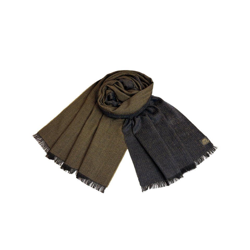 ダブルカルゼ シルクウールストールL　（オリーブ)