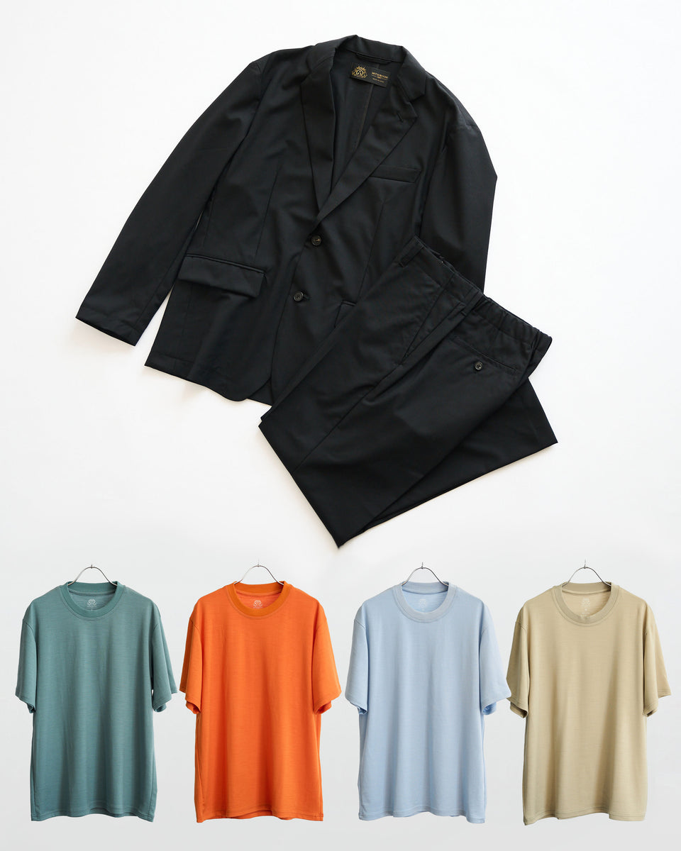 ウール天竺・レギュラーフィットTシャツ＆エアクラシカウールジャケット・スラックスセット