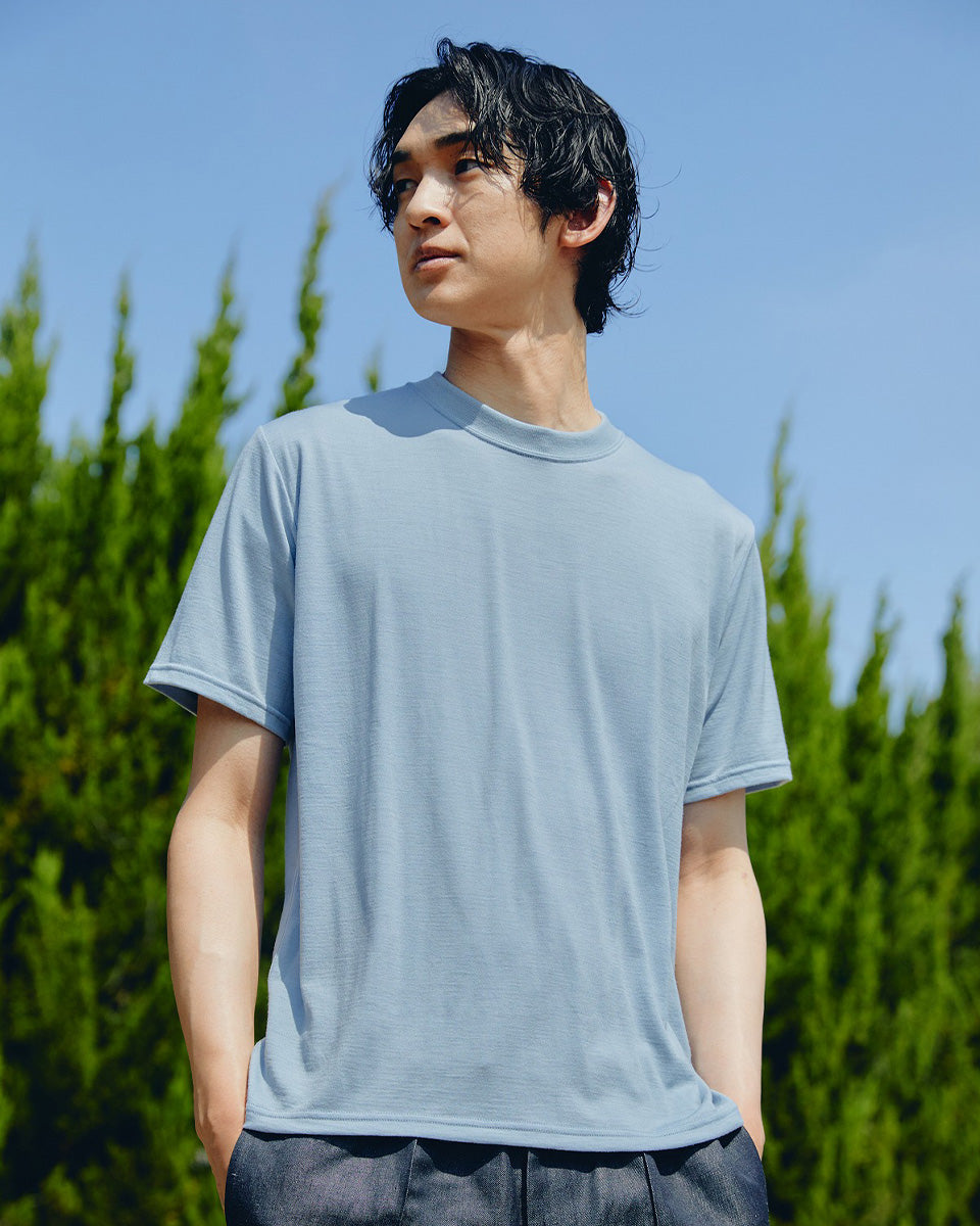Super140's ウォッシャブルウール 半袖Tシャツ