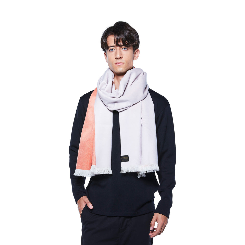 ダブルリッチシルクウールストールL（コーラル×シルバー）