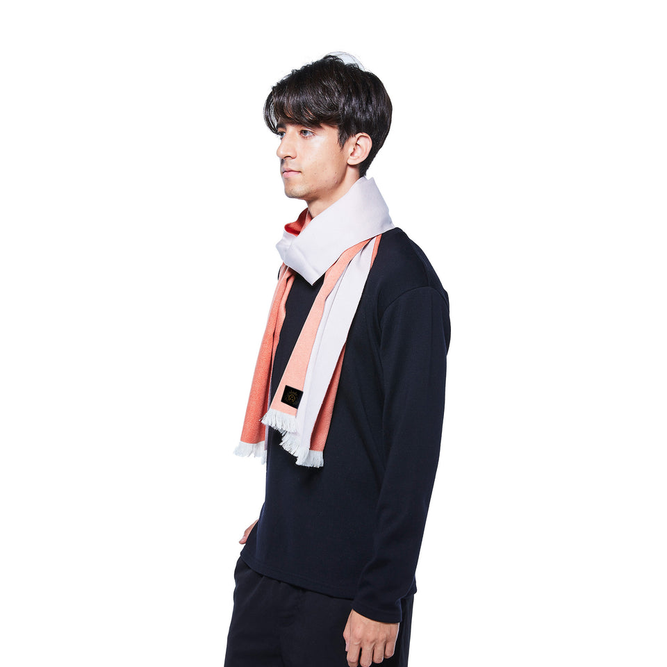 ダブルリッチシルクウールストールS（コーラル×シルバー）