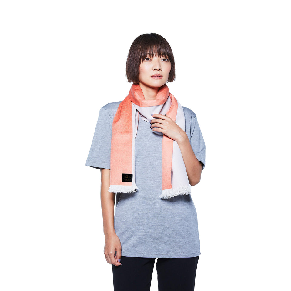 ダブルリッチシルクウールストールS（コーラル×シルバー）
