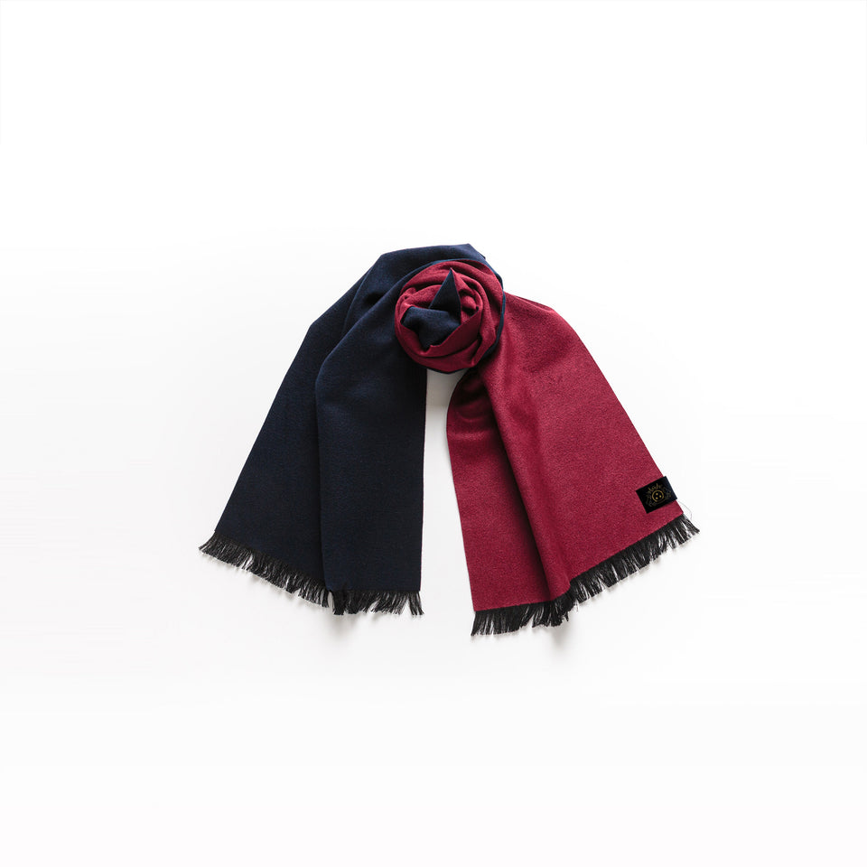 ダブルリッチシルクウールストールS（ボルドー×ネイビー）
