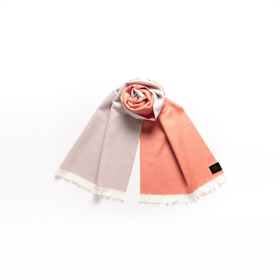 ダブルリッチシルクウールストールS（コーラル×シルバー）